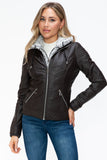 YMI Faux Layered Double-Zipper Jacket with Fuzzy Hood 