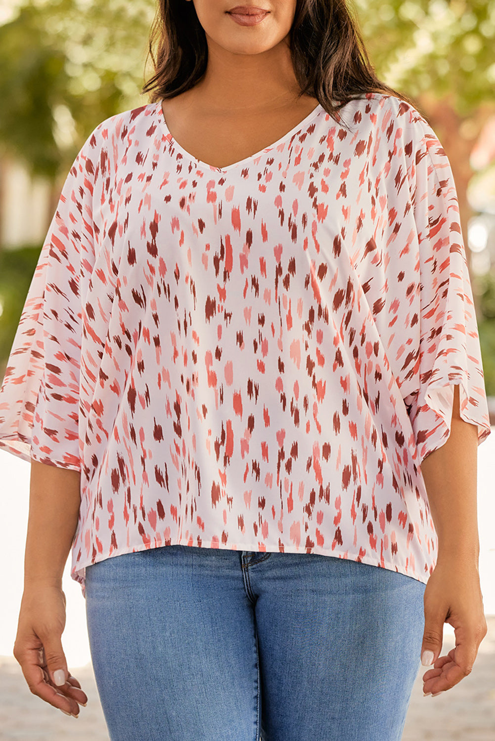 Plus Size Printed V-Neck Blouse 