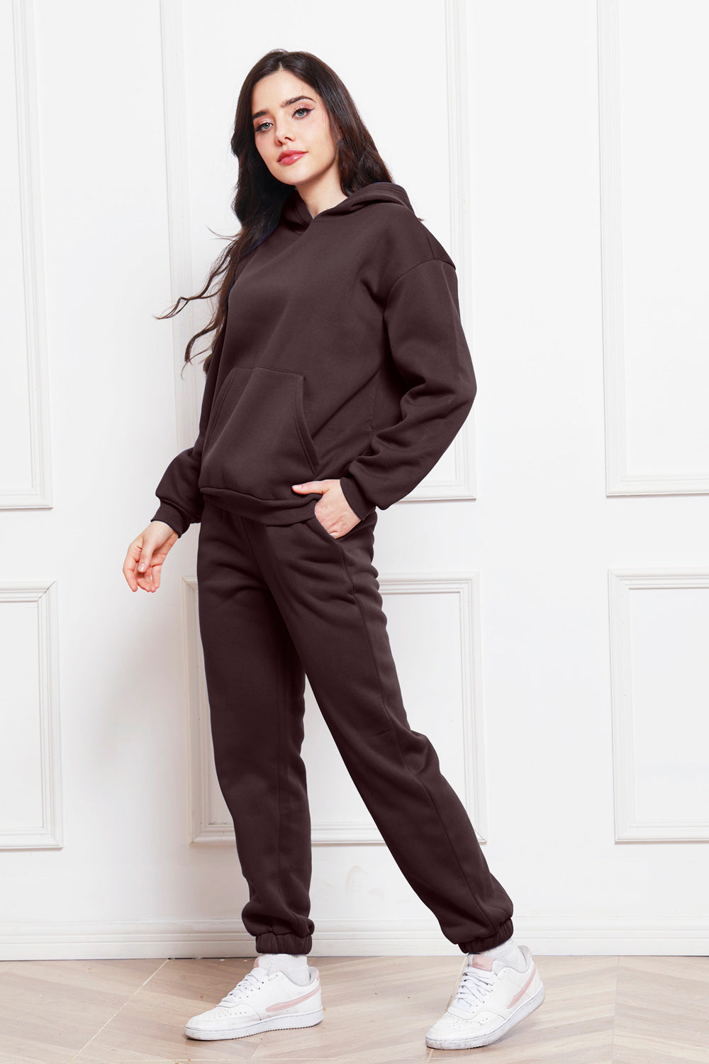 Drop Shoulder Long Sleeve Hoodie and Pants Set 