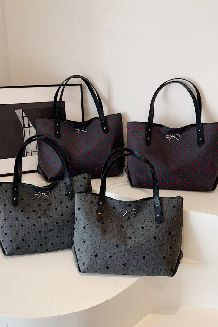 Polyester Bow Polka Dot Tote Bag 