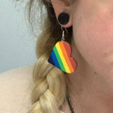 Leather Colorful Striped Heart Earrings 