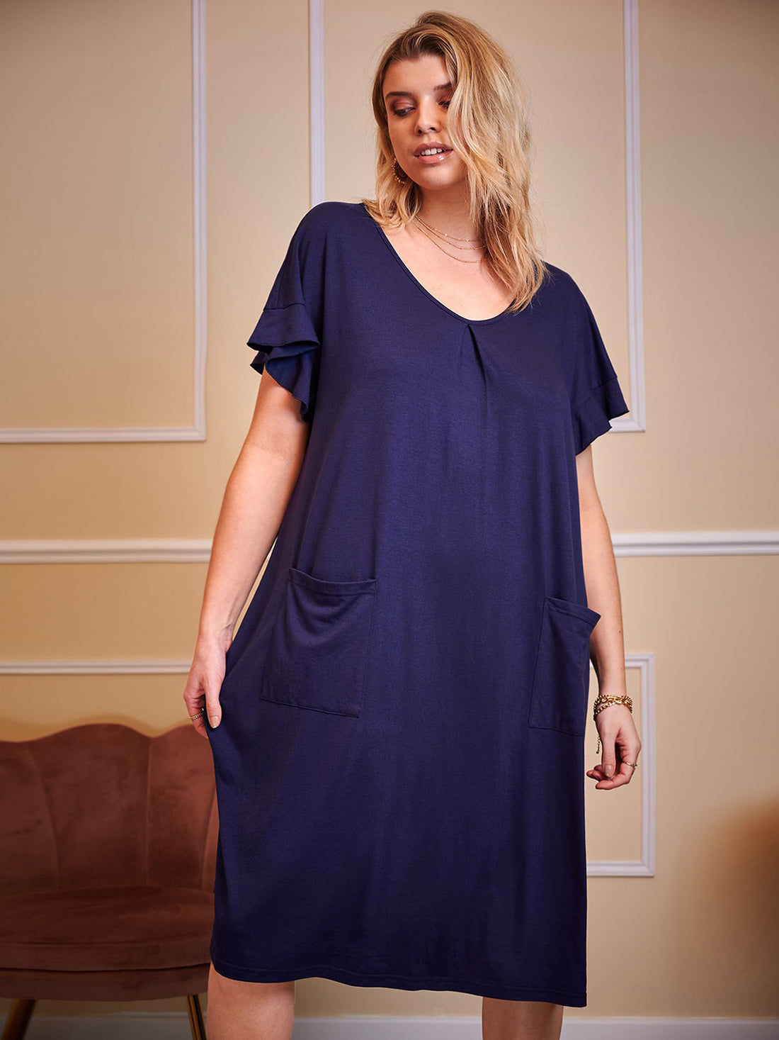 Plus Size Round Neck Short Sleeve Lounge Dress 