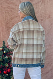 And The Why Full Size Washed Denim Detail Brushed Plaid Jacket 