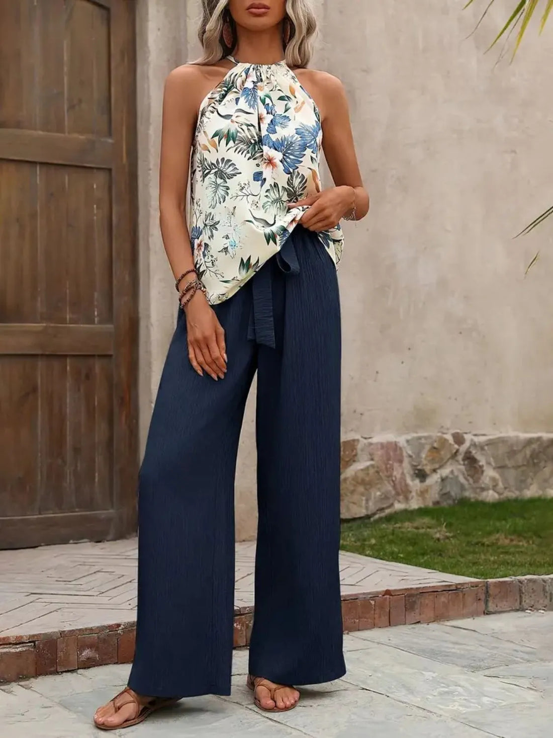 Printed Tank Top and Wide Leg Pants Set Two Piece Dresses