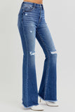 RISEN Full Size High Rise Distressed Raw Hem Flare Jeans 
