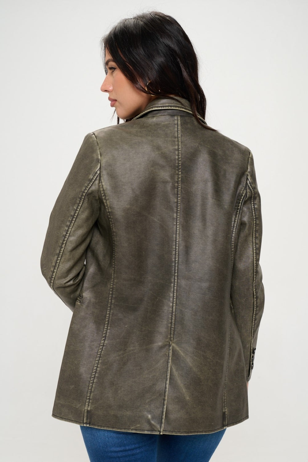 Coalition LA Single-Breasted Vegan Leather Blazer 