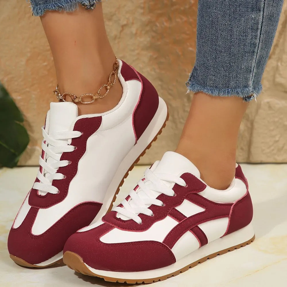 Contrast Lace Up Round Toe Sneakers 
