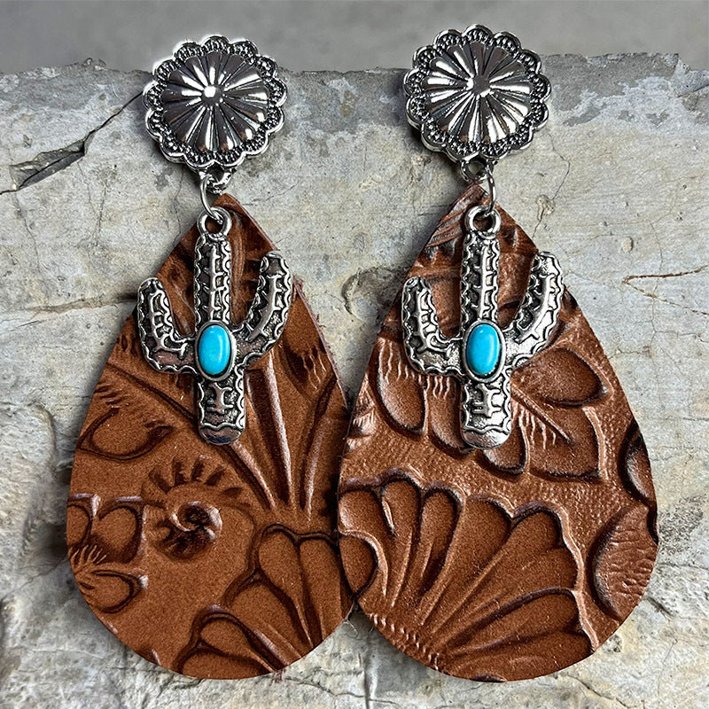 Turquoise Cactus Dangle Earrings 