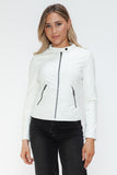 Snobbish Faux Leather Zip Up Drawstring Hooded Jacket 