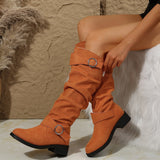 Buckle Round Toe Block Heel Boots 