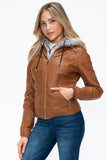 YMI Faux Layered Double-Zipper Jacket with Fuzzy Hood 