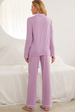 Contrast Piping Button Down Top and Pants Loungewear Set Lingerie & Nightwear