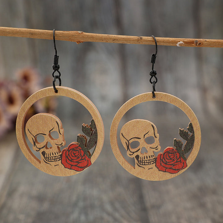 Wooden Cutout Skeleton Earrings 