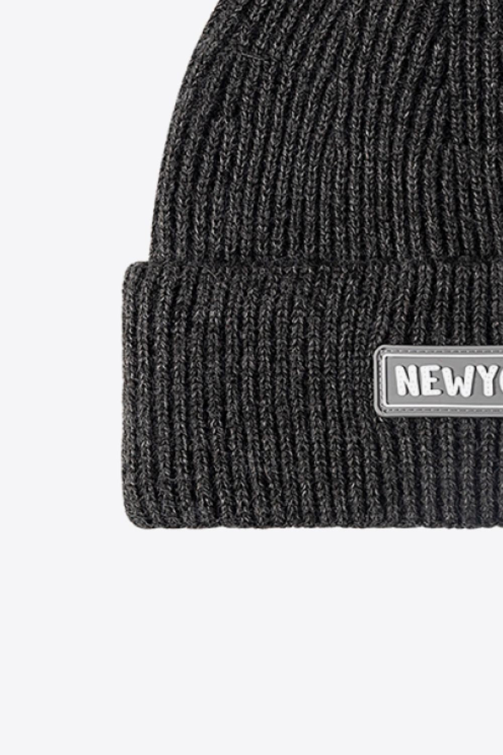 NEWYORK Patch Rib-Knit Cuffed Beanie 