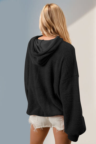 Double Take Full Size Half Zip Long Sleeve Hoodie with Kangaroo Pocket 