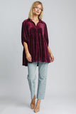 Umgee Full Size Polka Dot Button Up Half Sleeve Shirt 