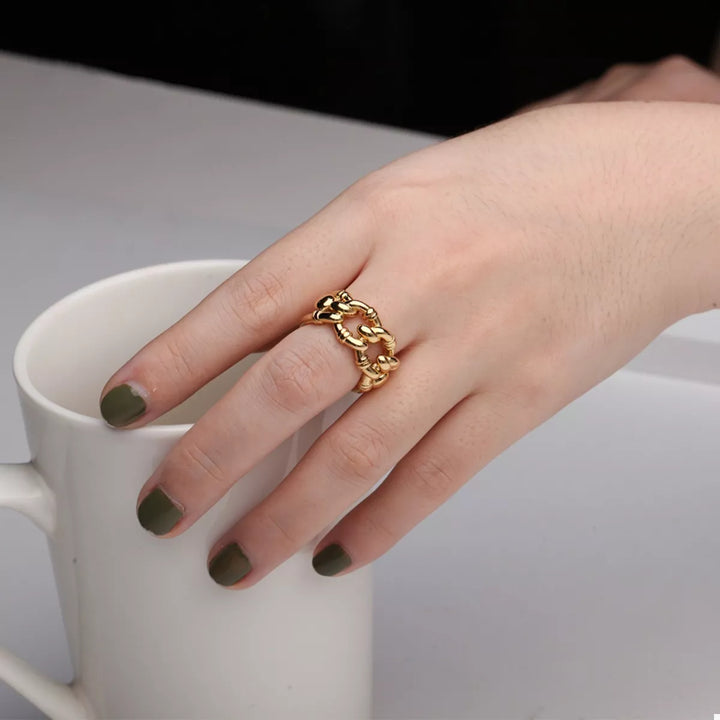18K Gold-Plated Chain Link Open Ring 
