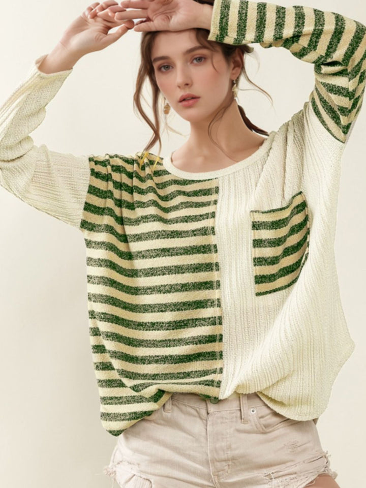 Striped Round Neck Long Sleeve Top 