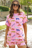 Animal Round Neck Top and Shorts Lounge Set Lingerie & Nightwear