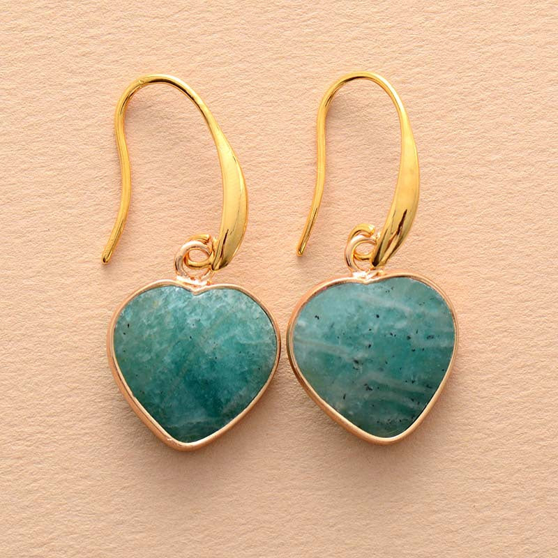 Natural Stone Heart Drop Earrings 