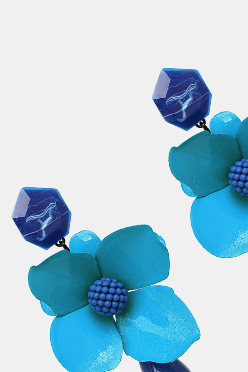 Bloosom Flower and Teardrop Resin Dangle Earrings 