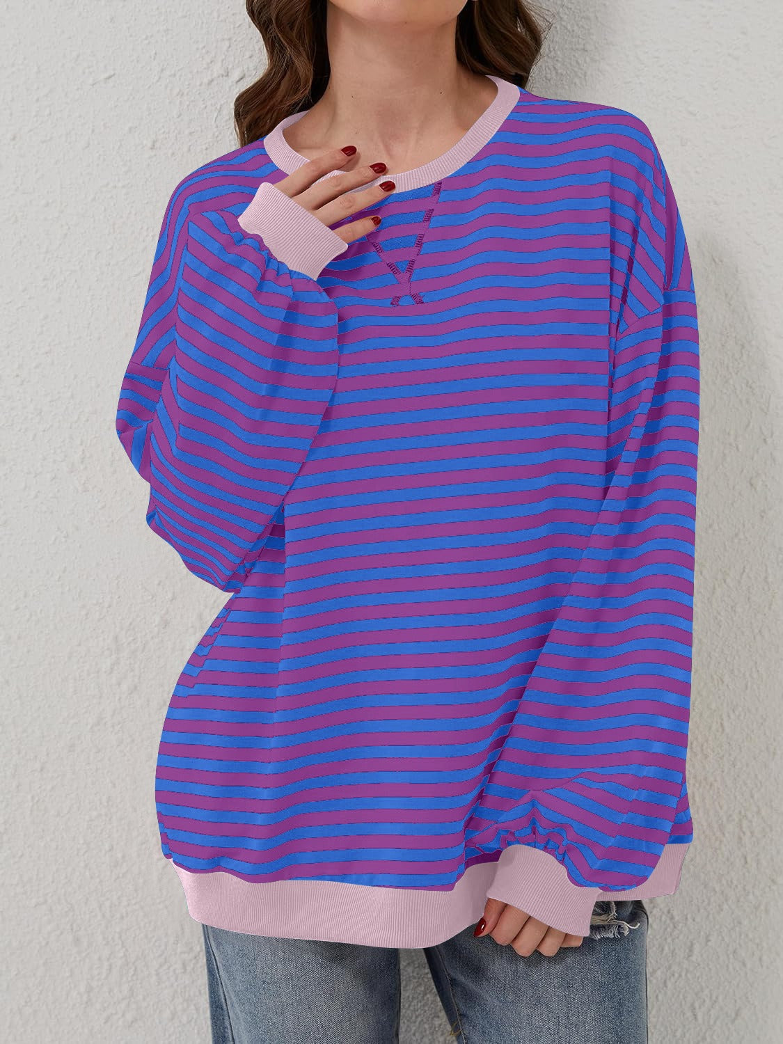 Lovelet Contrast Striped Long Sleeve Sweatshirt 