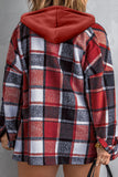 Plus Size Plaid Button Up Hooded Jacket 