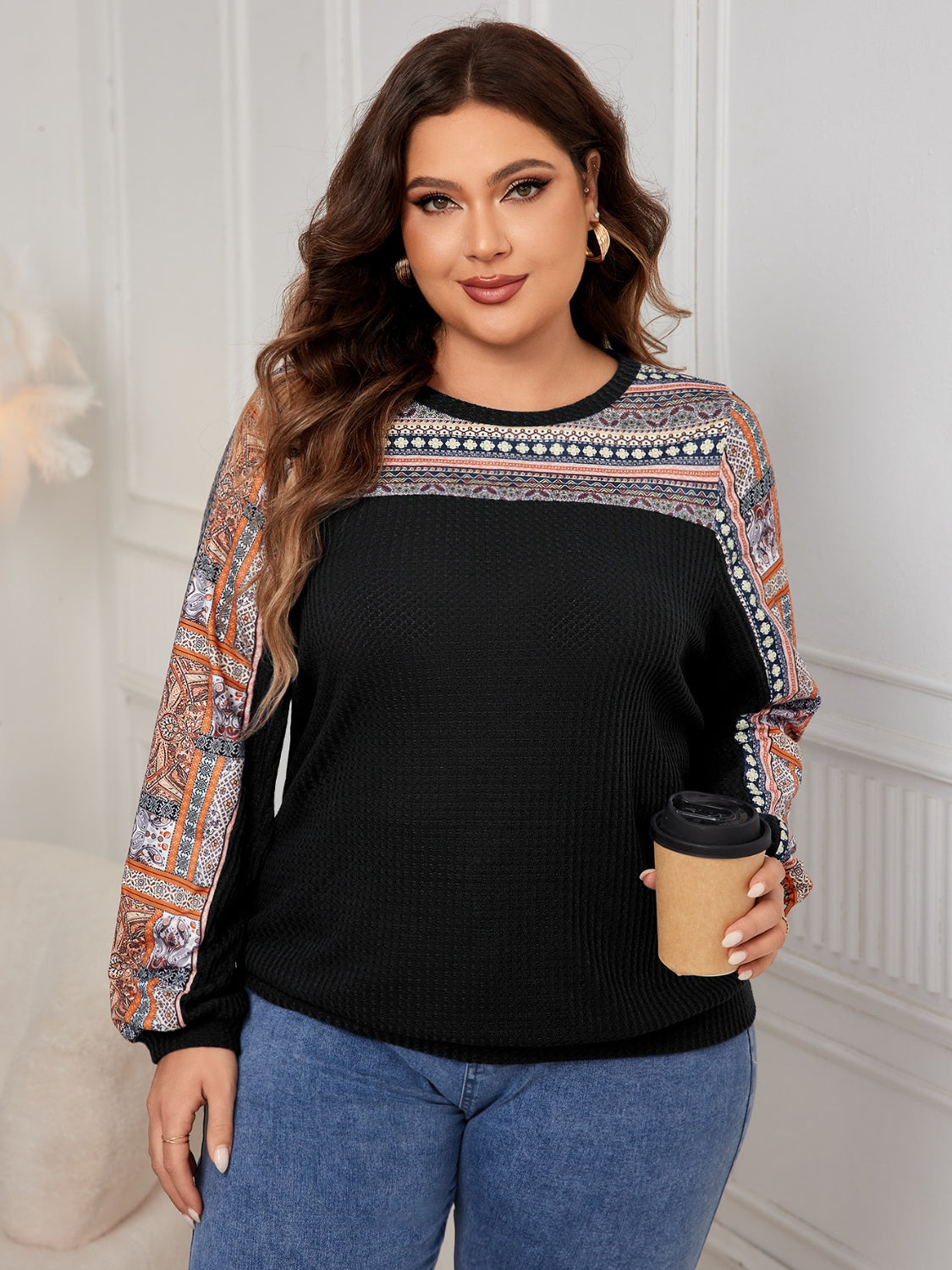 Honey Plus Size Printed Long Sleeve Sweatshirt 