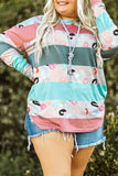 Plus Size Striped Slit Long Sleeve T-Shirt 