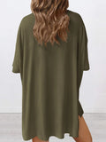 Full Size Oversized Slit Round Neck Top and Shorts Lounge Set Plus Size Lingerie & Nightwear