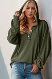 Double Take Full Size Half Button Long Sleeve Hoodie 