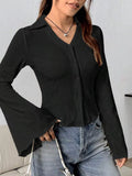 Button Up Flare Sleeve Shirt 