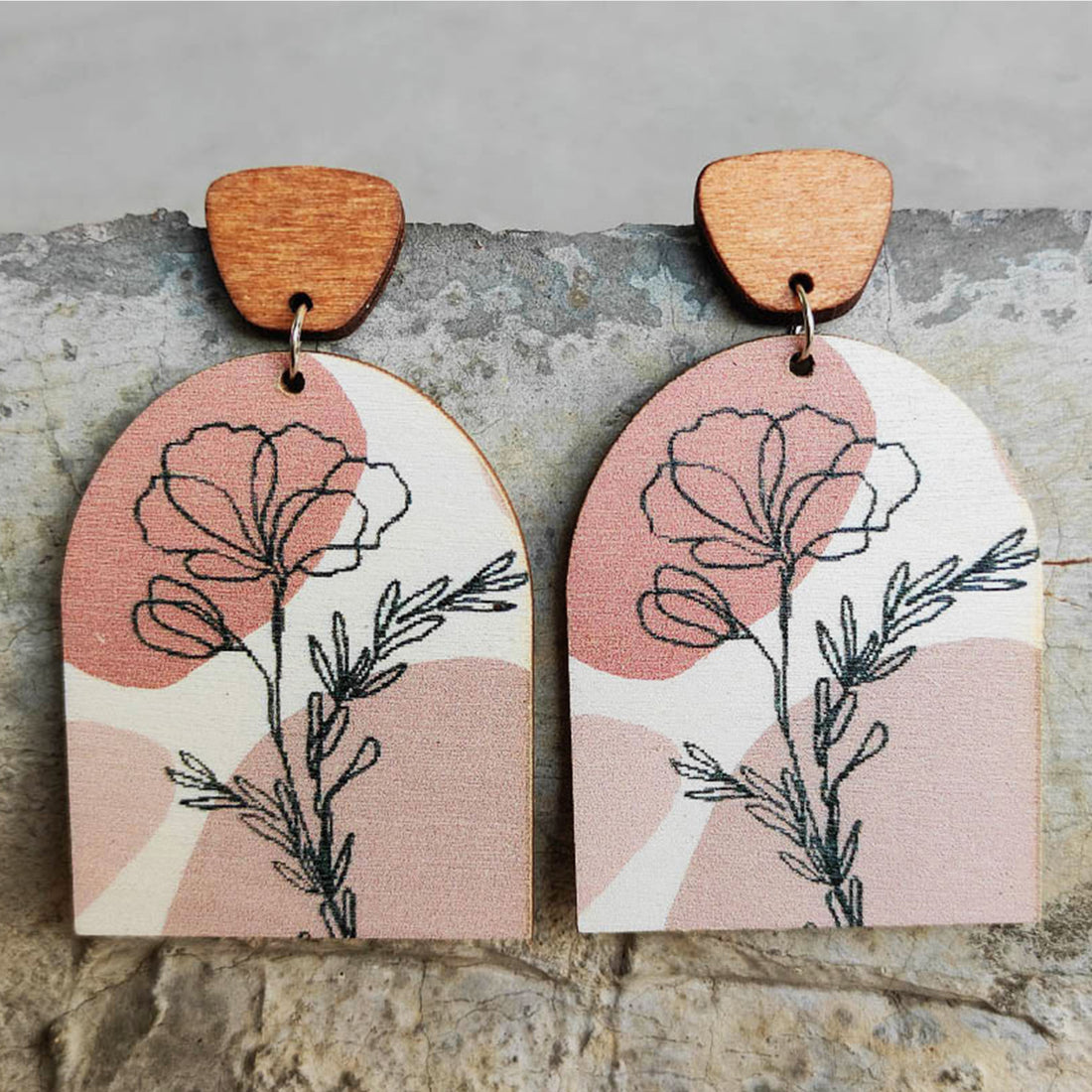 Geometrical Shape Wooden Drop Earrings 