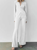Texture Long Sleeve Top and Pants Lounge Set Lingerie & Nightwear