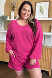 Double Take Full Size Texture V-Neck Long Sleeve T-Shirt and Shorts Set 