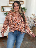 Double Take Full Size Printed Ruffle Trim Balloon Sleeve Shirt 