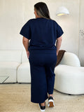 Double Take Full Size Texture Short Sleeve Top and Pants Set 