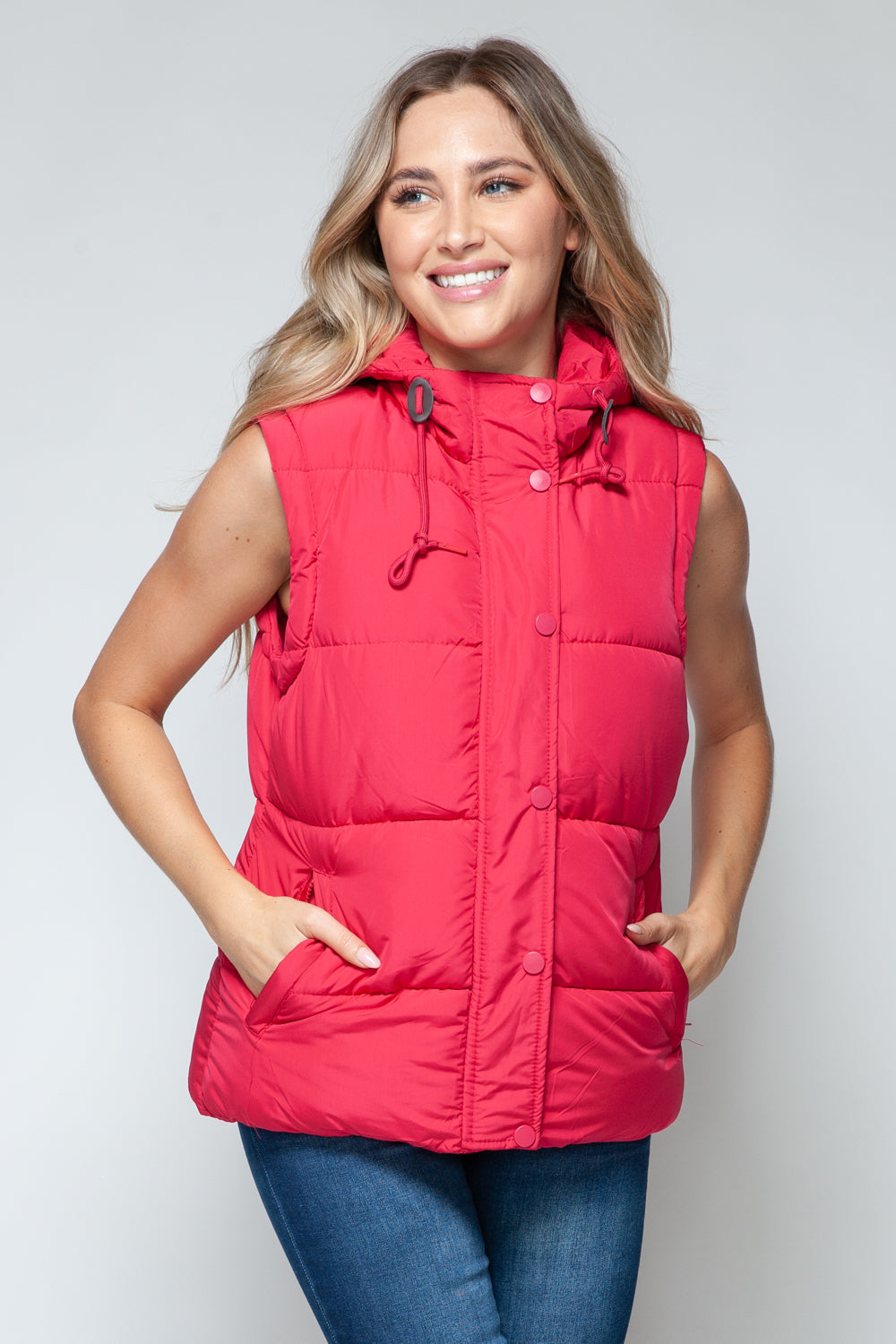 Snobbish Snap and Zip Closure Hooded Vest 