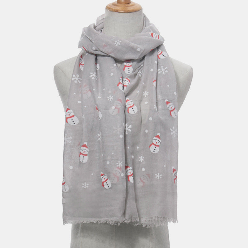 Fringe Snowman Polyester Scarf 