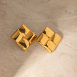 Stainless Steel 18K Gold-Plated Square Stud Earrings 