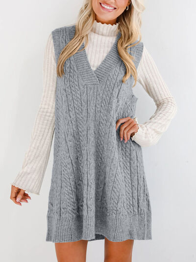 Lovelet Cable Knit V-Neck Mini Sweater Overall Dress Dresses