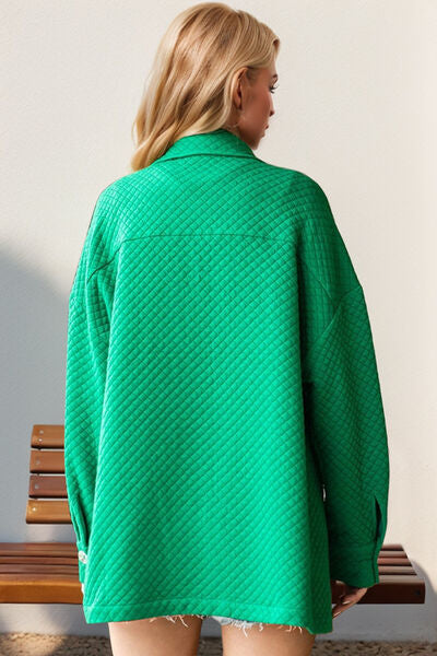 Double Take Full Size Textured Button Up Drop Shoulder Shacket 