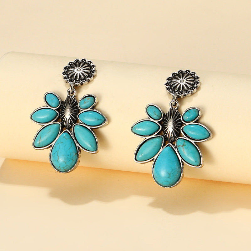 Artificial Turquoise Flower Earrings 