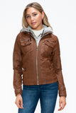 YMI Removable Faux Layered Multi-Pocket Jacket with Fuzzy Hood 