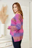 Angel Wings Multicolored Rib-Knit V-Neck Knit Pullover 