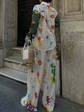 Printed Button Down Shirt and Pants Set Two Piece Dresses