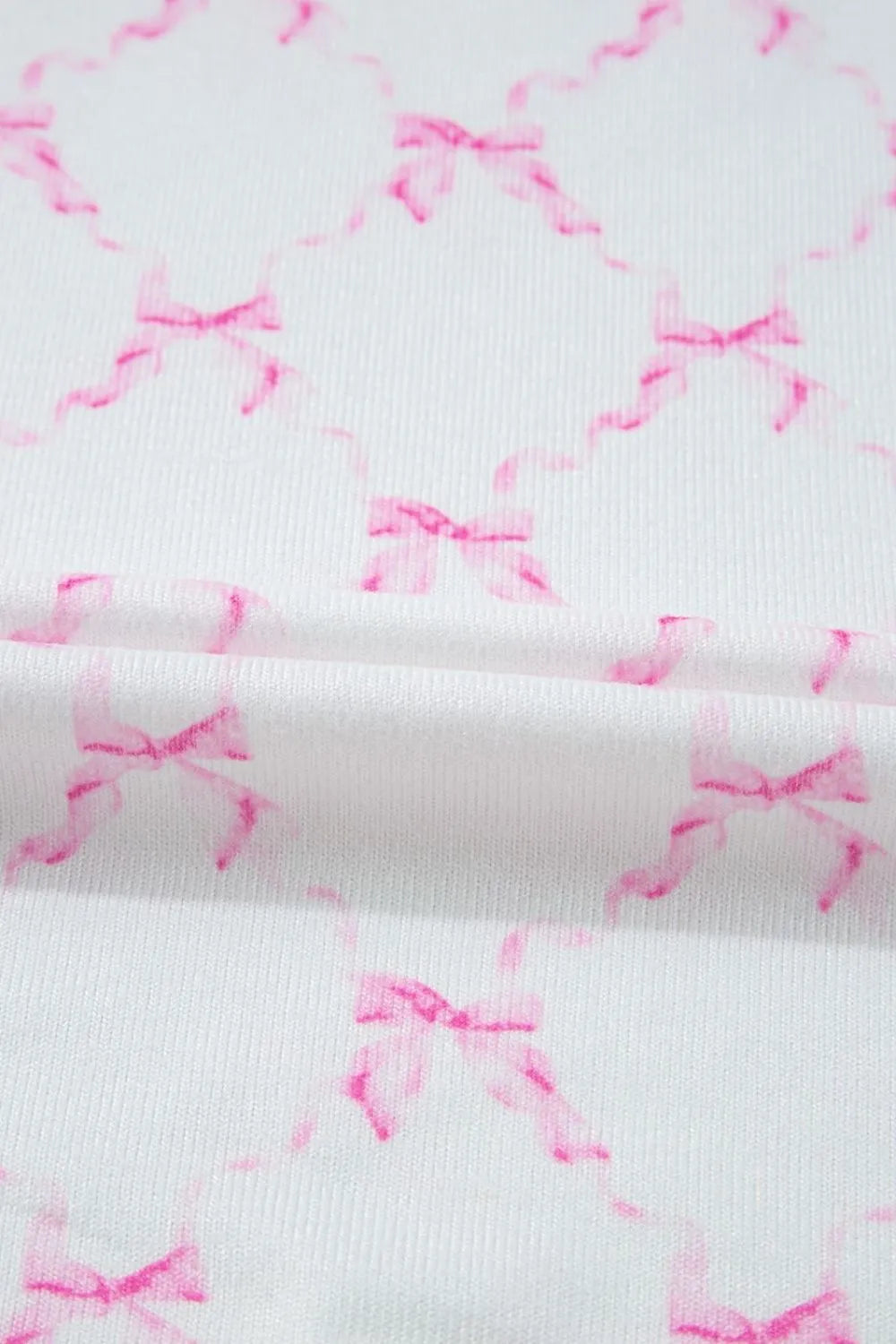 Bow Print Lettuce Trim Round Neck Top and Shorts Lounge Set Lingerie & Nightwear