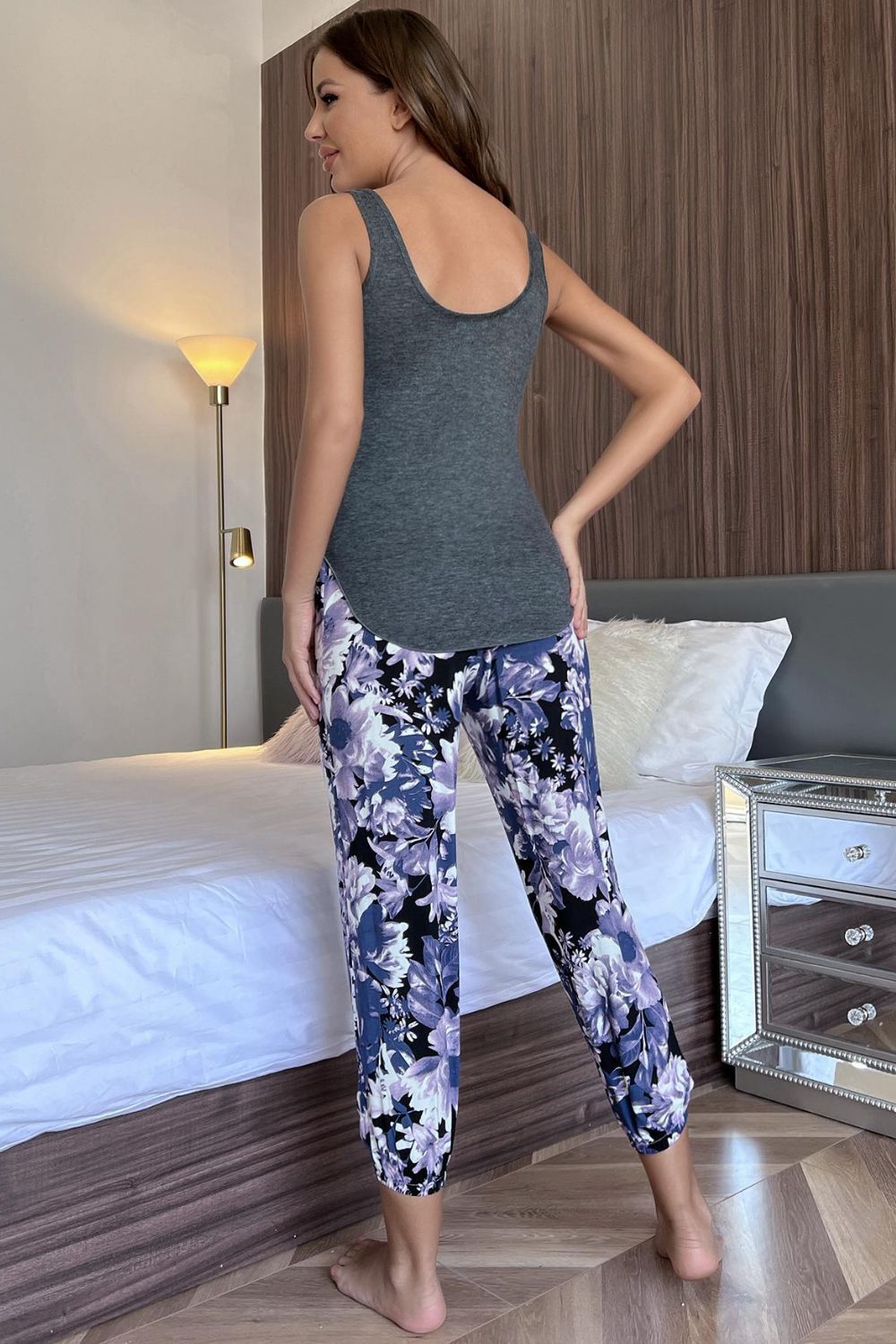 Scoop Neck Tank and Floral Cropped Pants Lounge Set Lingerie & Nightwear