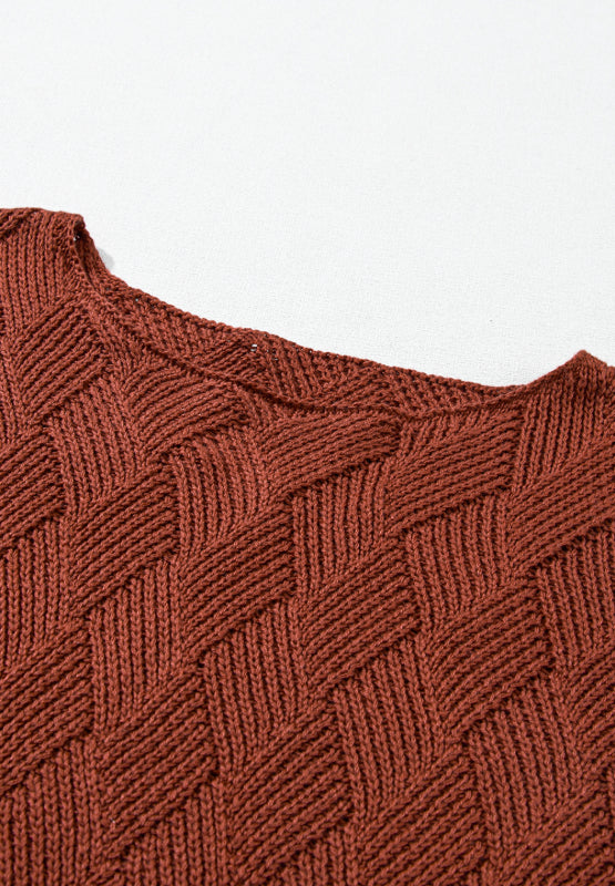 Diamond Round Neck Dropped Shoulder Sweater 