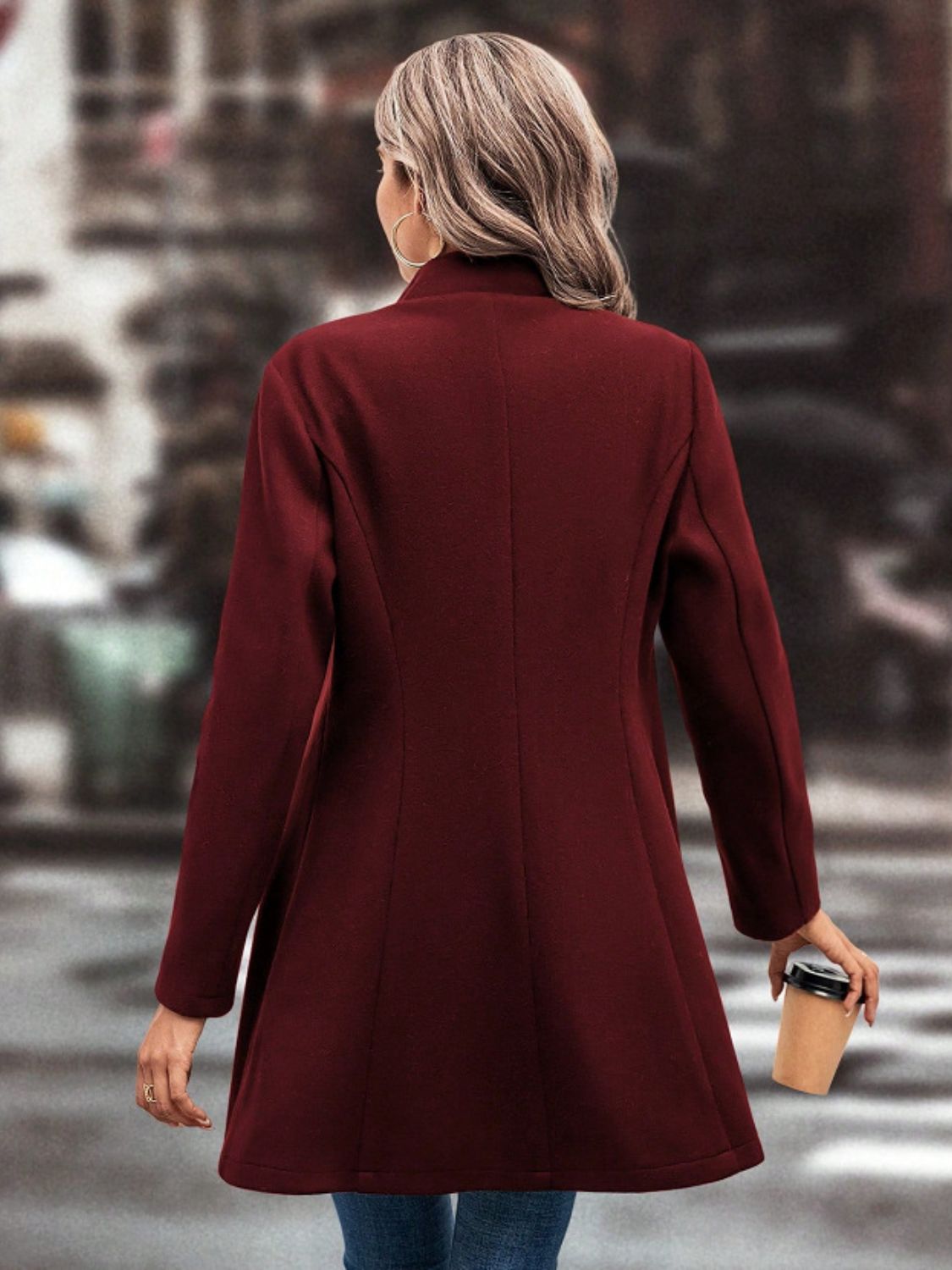 Collared Neck Button Up Long Sleeve Coat 